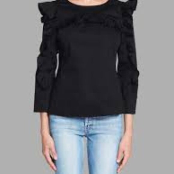 Rebecca Taylor Women's Long Sleeve Ruffle Top Black Size 6 - Picture 1 of 9